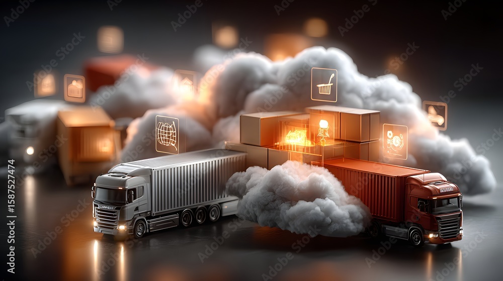 Poster a conceptual image depicting the complex network of transportation and logistics that powers the mod