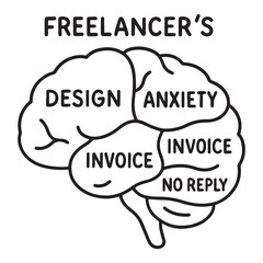 Funny Freelancer Brain Vector – Design, Invoice, Anxiety Illustration