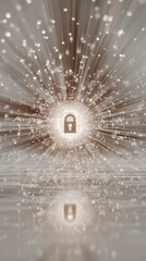 Modern Quantum Encryption Lock Symbol with Digital Data Streams Premium Cybersecurity Technology for Professional Marketing and Advertising Campaigns