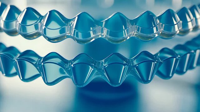 Close-up of translucent, wavy, blue plastic