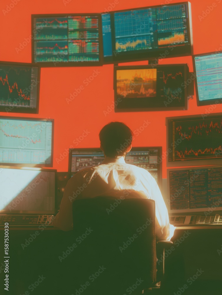 Poster professional industrial control room operator monitoring real-time data analytics in smart factory p
