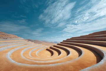 Authentic Ancient Moray Circular Terraces Premium Archaeological Site for Education, Scientific Tourism, and Innovation Marketing Content with Inspiring Landscape