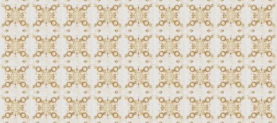Golden element on gray and beige colors. Gold Wallpaper on texture background. Gold floral ornament in baroque style. Damask seamless repeating background.