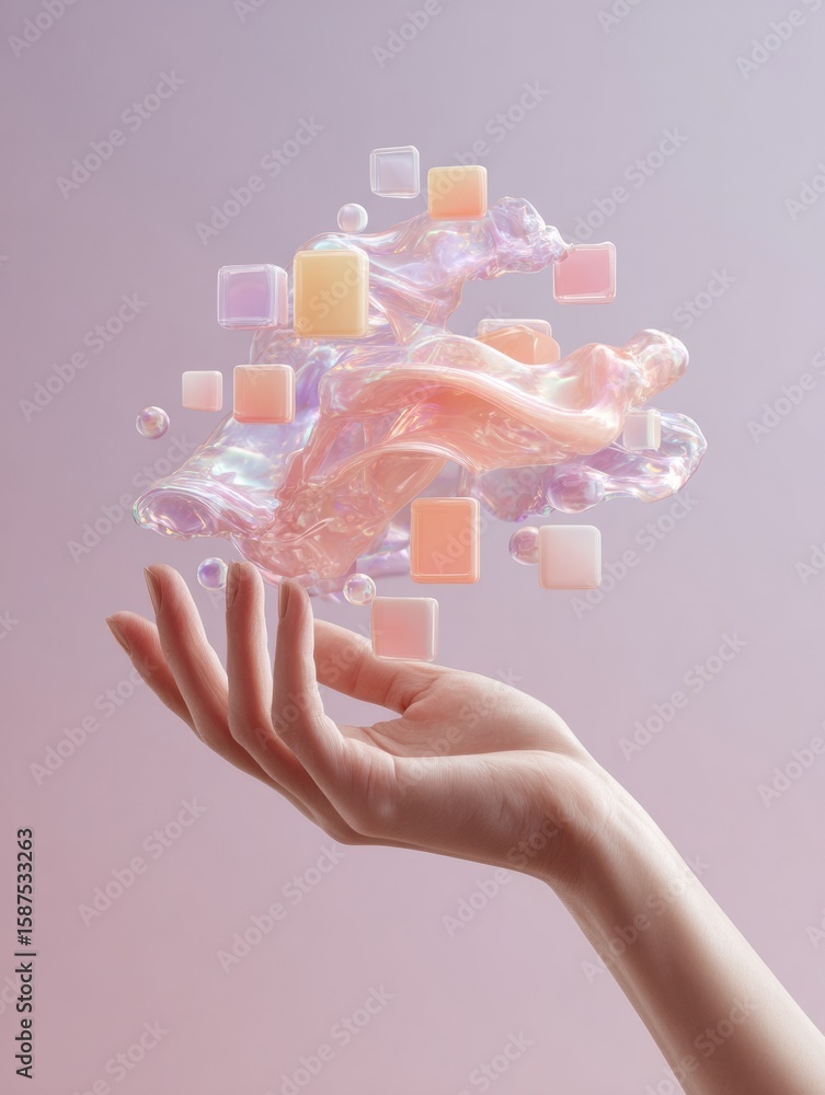 Poster modern premium holographic interface design with floating app icons authentic tech innovation for yo