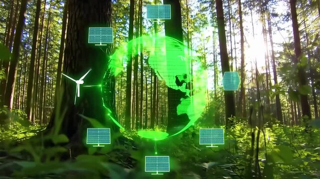 Green Energy Revolution: Sustainable Future with Solar & Wind Power in Lush Forest