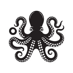 Fototapeta premium Stylized Octopus Illustration A detailed graphic depiction of an octopus with curled tentacles against a plain white background.