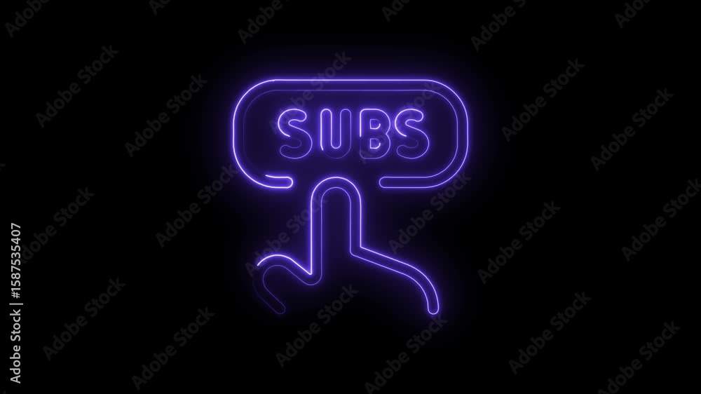 Poster animated neon subscribe button with hand cursor for social media channels animation