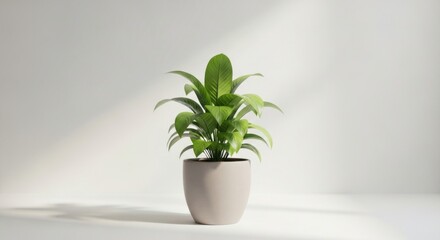 Green Houseplant in White Pot on Light Background for Interior Decor
