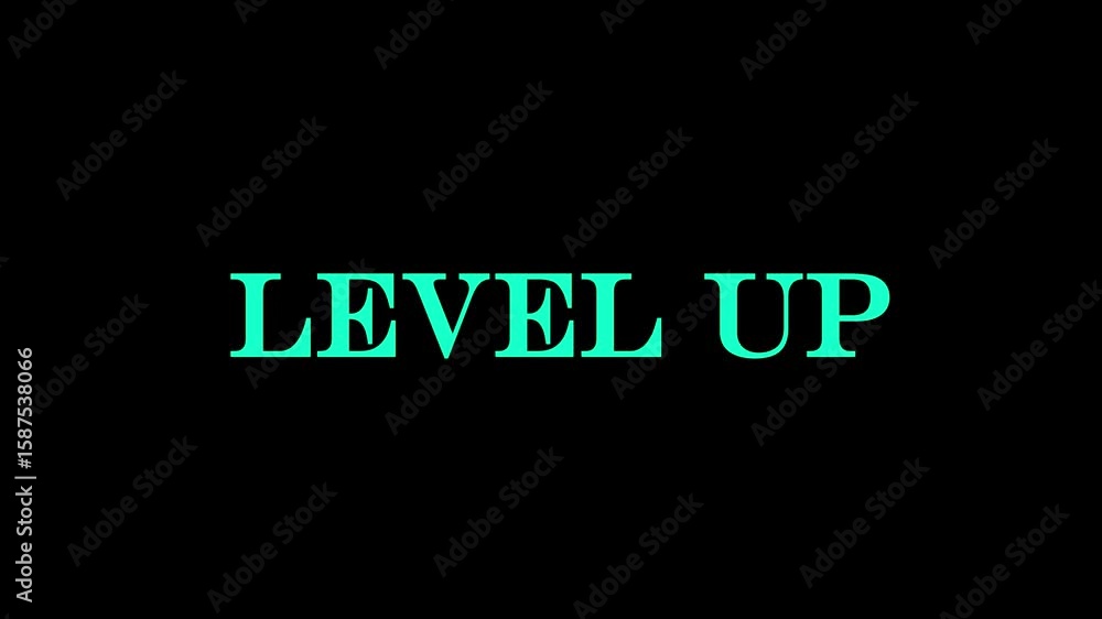 Poster Level up text animation on the black background. next Level up text animation.
