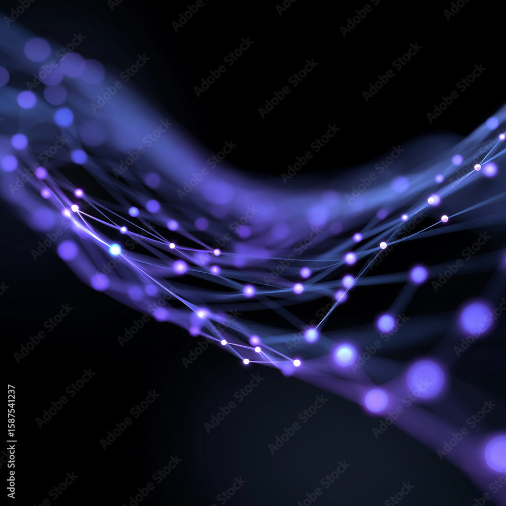 Poster abstract ai learning visualization with glowing neural networks, interconnected data nodes, and vibr