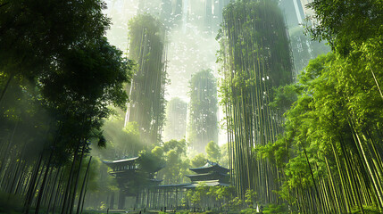 Bamboo forest structures sunlight