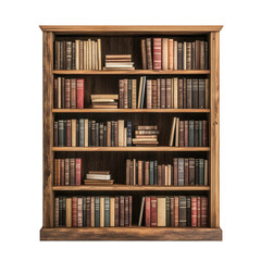 Vintage Wooden Bookshelf Filled with Classic Literature Volumes
