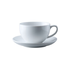A simple, elegant white cup with a saucer, perfect for serving coffee or tea. Captured against a white isolated background for a clean and minimalist look.