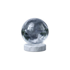 A stunning crystal ball resting on a marble base, reflecting light beautifully in a serene environment, perfect for adding an elegant touch to any decor.