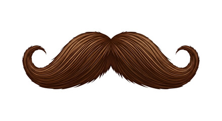 Detailed brown mustache with a vintage curl on transparent background offers a classic, masculine aesthetic, suitable for design elements and creative projects.