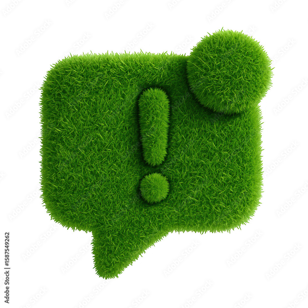 Fototapete green grassy object with a question mark on it. isolated-3d-on-transparent-background