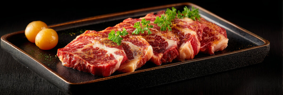Raw beef cut looks delectable with its intense marbling and freshness