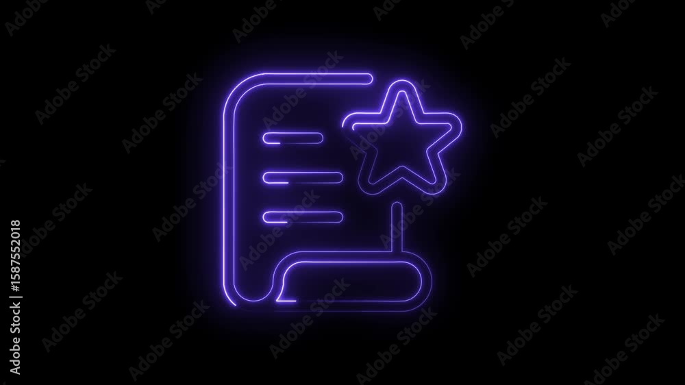 Poster neon style animation showing star rating on document for review or approval concept