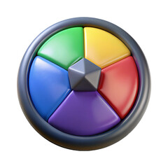 Colorful segmented wheel with a geometric center piece isolated on white background