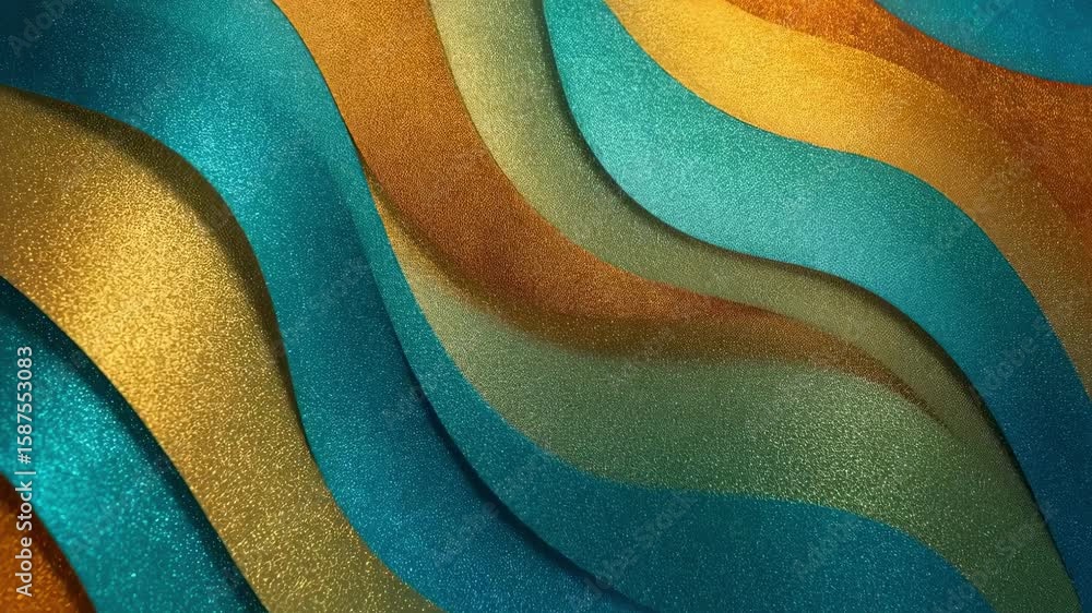 Aufkleber smooth undulating shapes of iridescent foil overlay a backdrop radiating hues of warm gold and cool 