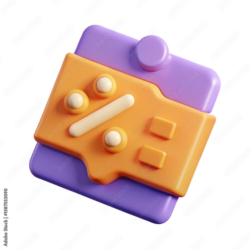 Poster stylized 3d percentage symbol icon with colorful buttons and abstract shapes isolated on white backg