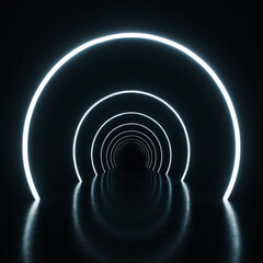 Fototapeta premium Glowing white arches receding into darkness tunnel