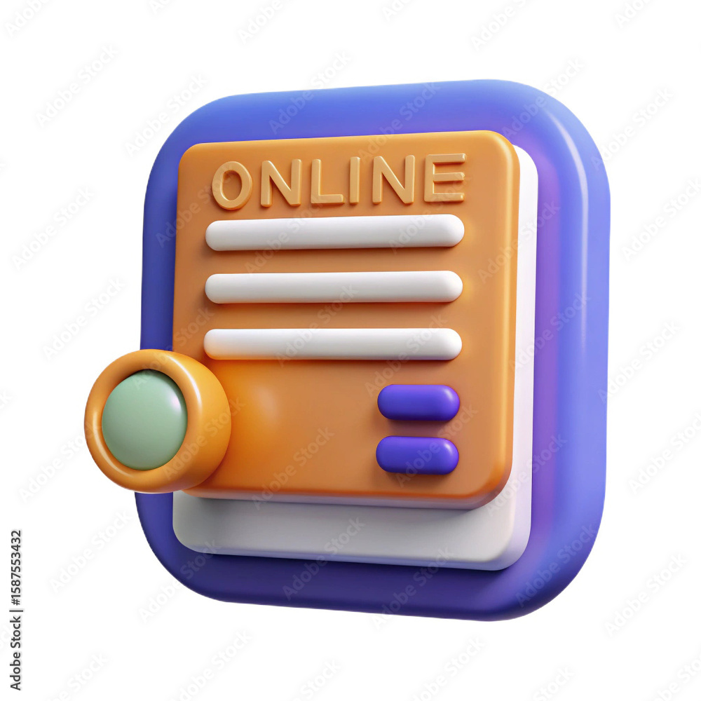 Poster 3d illustration of an online document with the word online and interactive elements isolated on whit