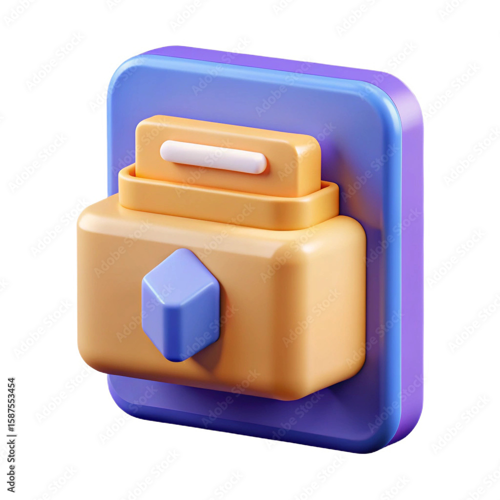 Poster 3d rendered abstract geometric object with rounded edges and a cubic protrusion isolated on white ba
