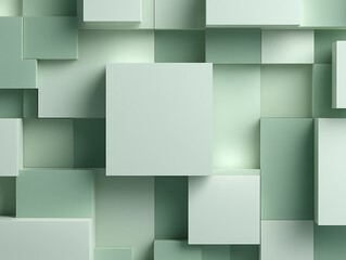 Obraz premium Sage green abstract background with blocky shapes and sharp drop shadows