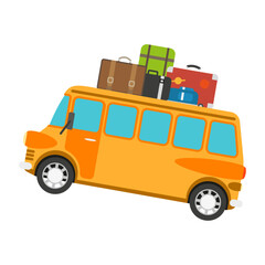 Road Trip Ready: An illustration of a yellow bus, fully packed with travel luggage, ready for an exciting road trip adventure, capturing the essence of exploration and journey.