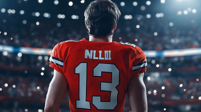 Jersey with number and name on back, sports theme