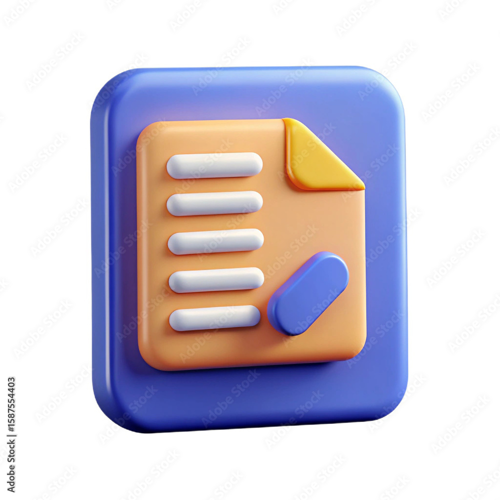 Poster 3d icon representing a document with bullet points and an eraser isolated on white background