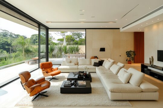 Living room with minimalist style and organized furniture layout