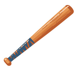 A wooden baseball bat with a blue grip is isolated on a white background.