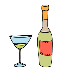 Elegant Still Life: A wine bottle and a glass on a surface, embodying elegance. 