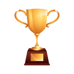 Golden Trophy of Achievement: A meticulously crafted, photorealistic golden trophy, symbolizing triumph and success, sits prominently on a sleek wooden base, a visual testament to victory and honor.
