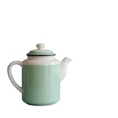 Fototapeta premium A vintage-style mint green teapot with a classic design, featuring a white ceramic lid and handle, perfect for serving tea or decorative purposes.