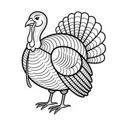 A black and white turkey illustration line art of a coloring and 