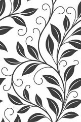 Dark Gray Leaves and Swirls Pattern floral botanical