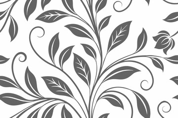 Gray floral pattern with leaves and curls vector