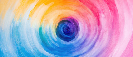Obraz premium Abstract rainbow swirl of vibrant colors creating dynamic and energetic circular pattern with smooth brush strokes