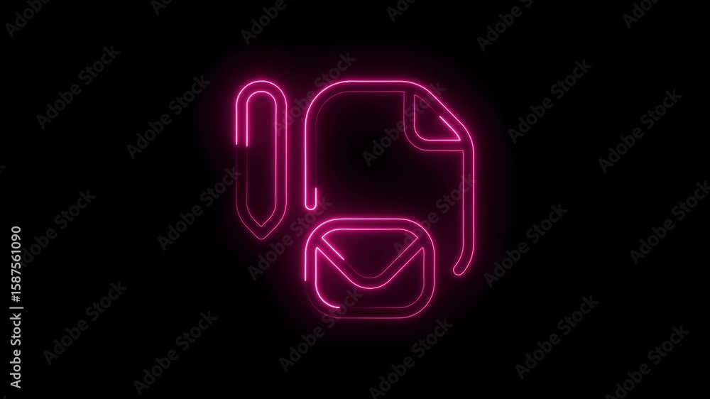 Poster glowing neon email attachment icon animation on black background seamless loop video