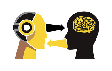 human brain vs artificial intelligent agent vector illustration concept 