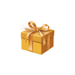 Obraz premium Golden Gift Box with Wheat Decoration - Festive Present Illustration