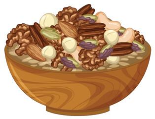 Wooden Bowl Filled With Mixed Nuts and Seeds
