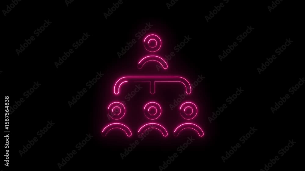 Poster neon organization chart animation on black background illustrating corporate hierarchy and managemen