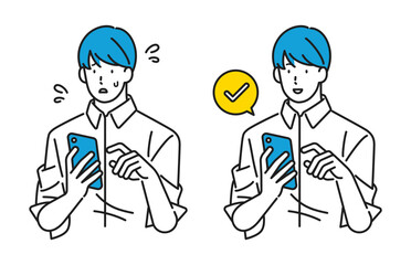 イラスト素材：スマホを操作している男性