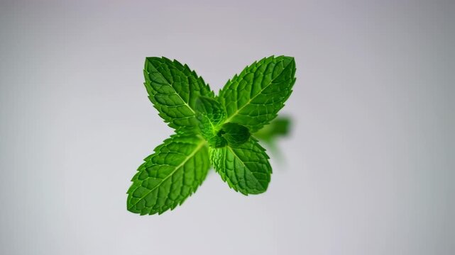 Fresh Mint Sprig: Vibrant Green Herb on White Background, Close-Up