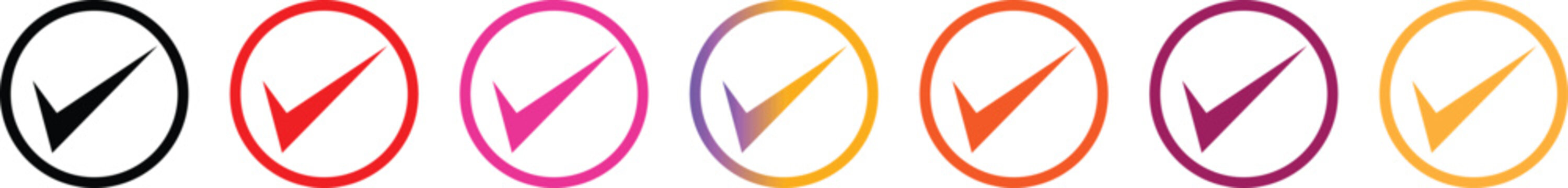 Set of tick check mark. vector icon with the rounded and box illustration check mark varieties colorful. tick icon. Tick symbols collection. Checkmark icons and checkbox signs. quality sign,