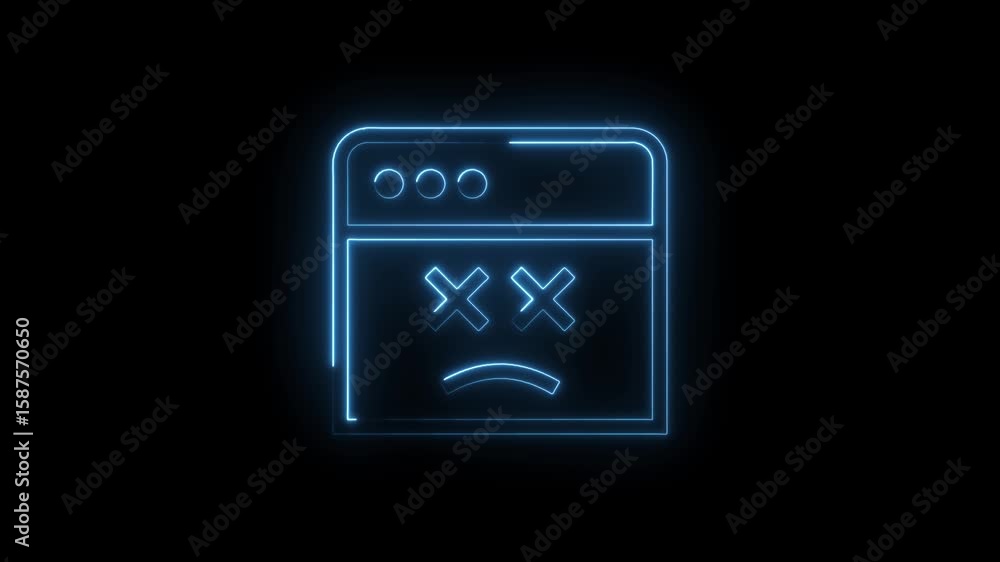 Aufkleber glowing neon style application error message with sad face icon on black background